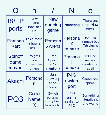 Persona 25th Anniversary Bingo Card