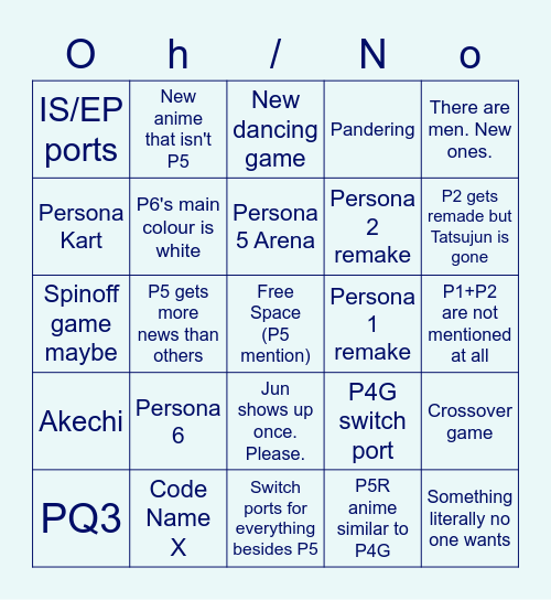 Persona 25th Anniversary Bingo Card