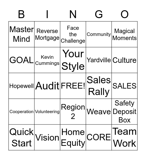 Master Mind Bingo Card