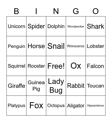 ANIMALS Bingo Card