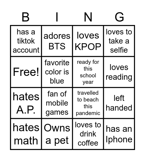 KNOWING YOU BINGO ! Bingo Card
