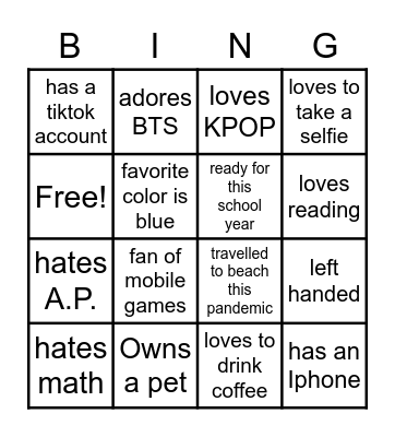 KNOWING YOU BINGO ! Bingo Card