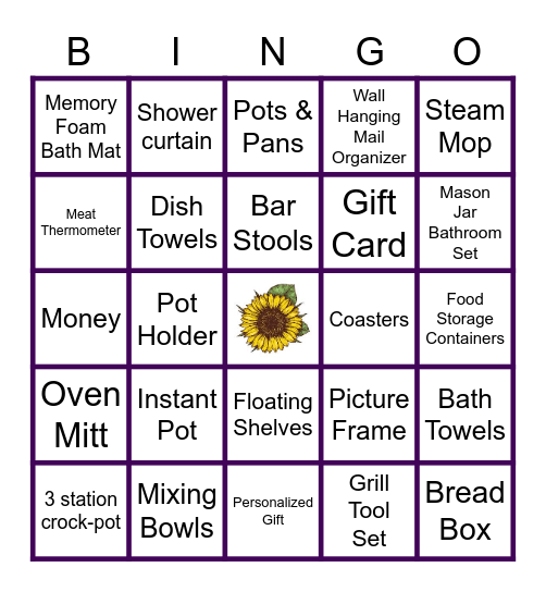 Bridal Shower Bingo Card