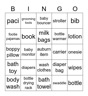 Baby Bingo Card