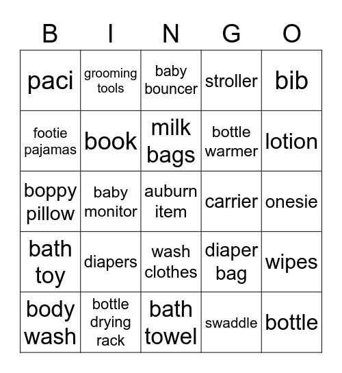 Baby Bingo Card