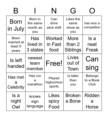 Find Someone who..... Bingo Card
