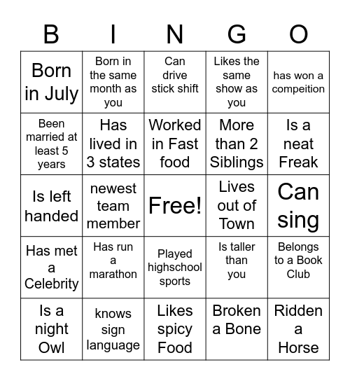 Find Someone who..... Bingo Card