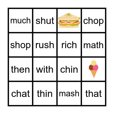 Digraphs Bingo Card