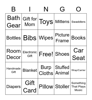 Baby Shower Bingo Card
