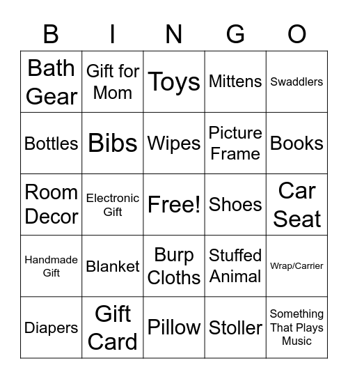 Baby Shower Bingo Card