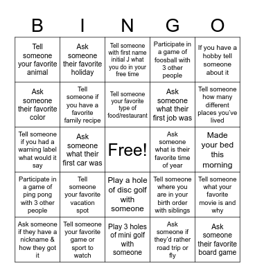 Cooper Savas Field Day Bingo Card