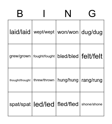 Irregular verbs B2/C1 Bingo Card