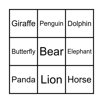 Animal Bingo! Bingo Card