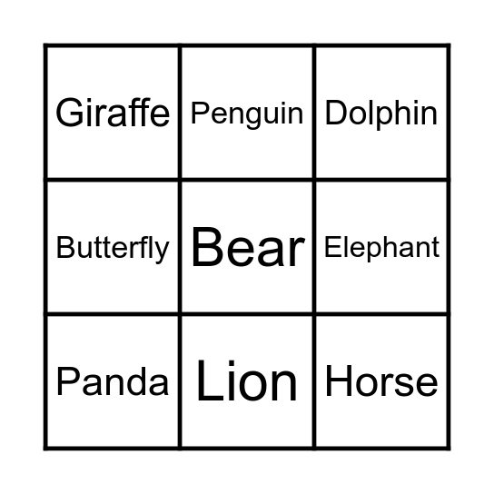 Animal Bingo! Bingo Card