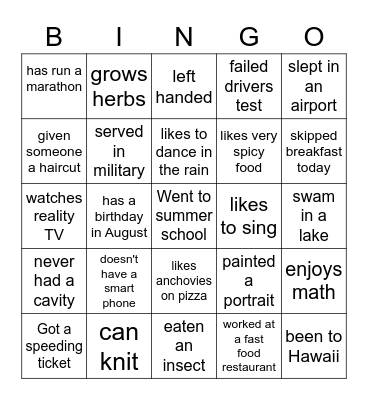 Untitled Bingo Card
