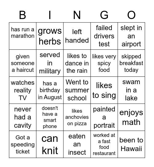 Untitled Bingo Card