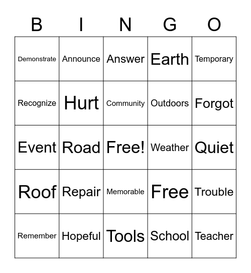 Definition Bingo Card