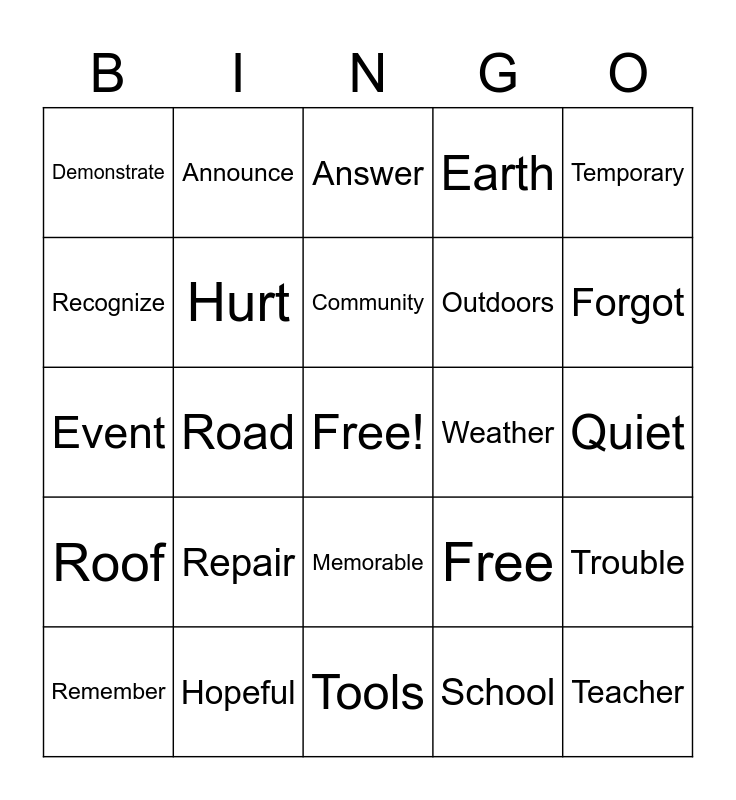 Definition Bingo Card