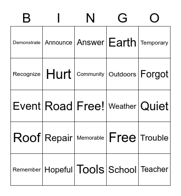 Definition Bingo Card