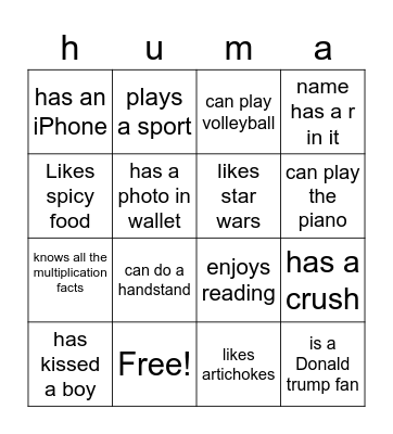 Human bingo Card