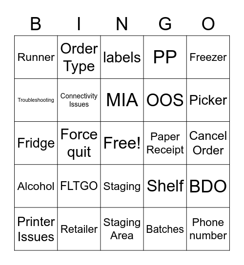 Partner Picker Bingo Card