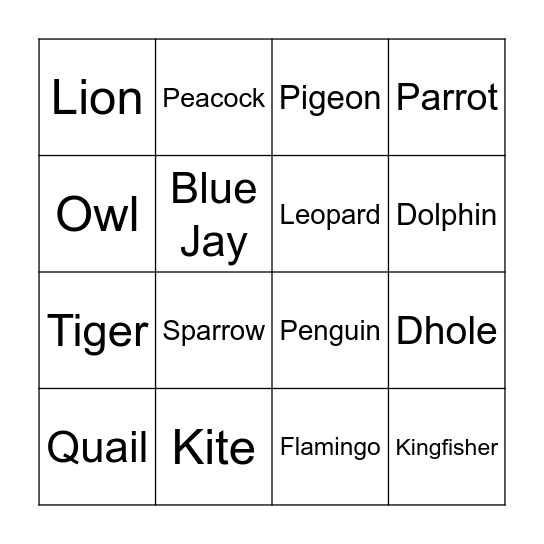 A&N's Wild Bingo Card