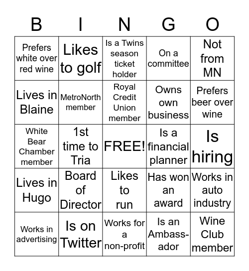 Your Name Here:  Bingo Card