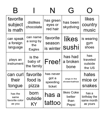 Get to Know You Bingo- Find Someone Who... Bingo Card