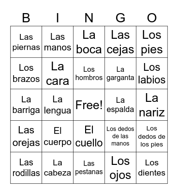 El Cuerpo Bingo Card