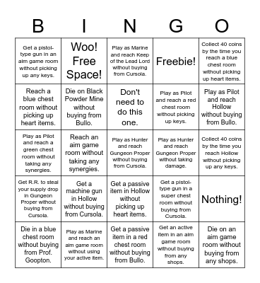 Enter The Gungeon Challenge Card Bingo Card