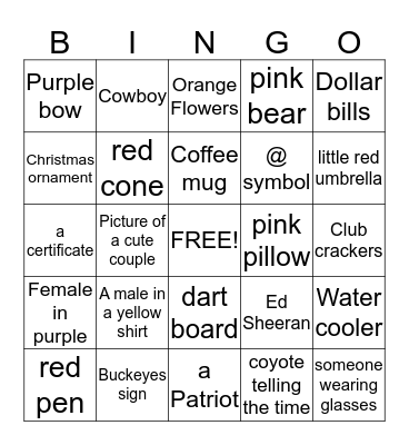 What's in our office?  Bingo Card