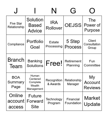 JINGO Bingo Card