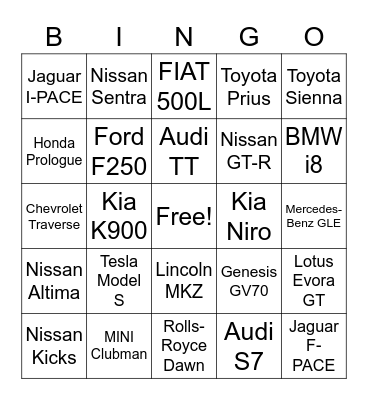 Road Trip Car Bingo Card