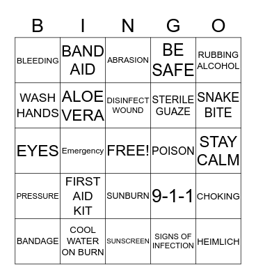 FIRST AID Bingo Card