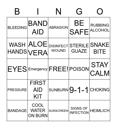 FIRST AID Bingo Card