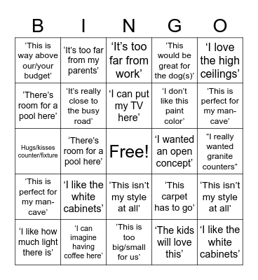 House Hunters Bingo! Bingo Card