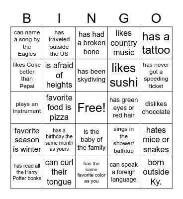 Untitled Bingo Card