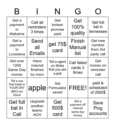 Task Bingo Card