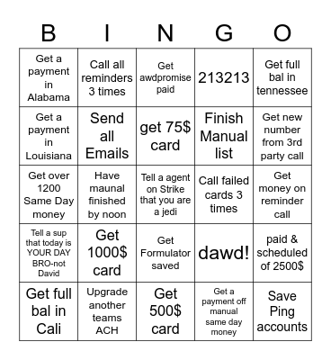 Task Bingo Card
