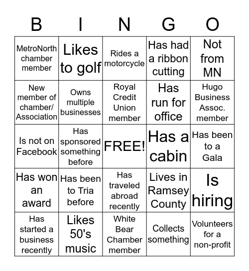 Your Name Here:  Bingo Card