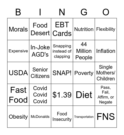 SNAP Debate Bingo Card