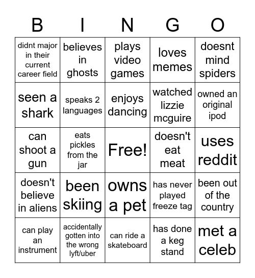 Get to know you Bingo Card