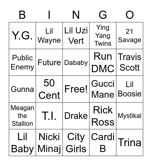 Trap Music Bingo Card