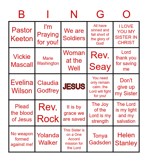 Our Sisterhood Ministry Bingo Card