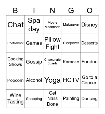 Girls' Night Out Bingo Card