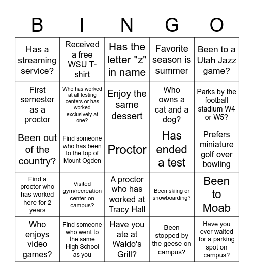 Proctor Bingo Card