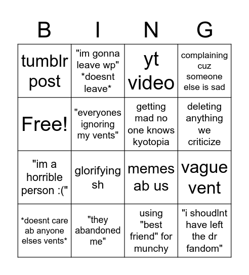 Kevin Bingo Card