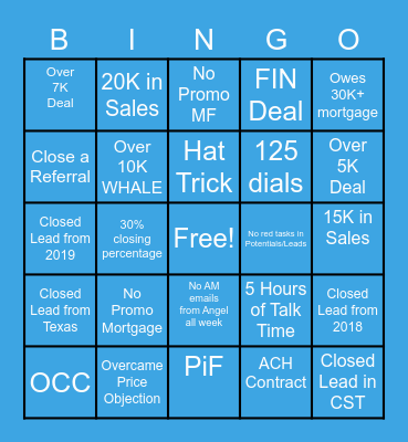 PMG Sales Bingo Card