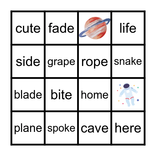 Magic 'e' Bingo Card