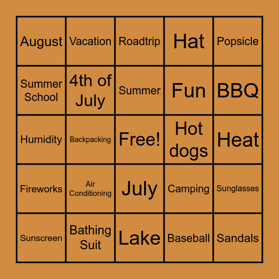 Summertime Bingo! Bingo Card